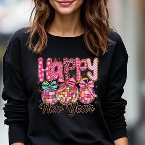 Happy New Year Pink Disco T-shirt black XXL 2XL 3XL  New Checkers Polka dots